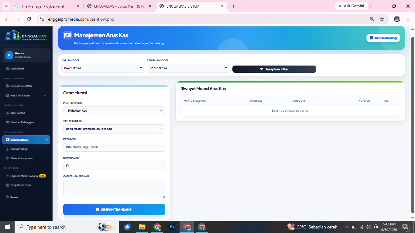Preview desktop Manajemen Arus Kas ENGGALKAS