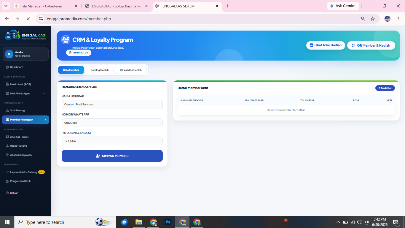 Preview desktop CRM Loyalty ENGGALKAS