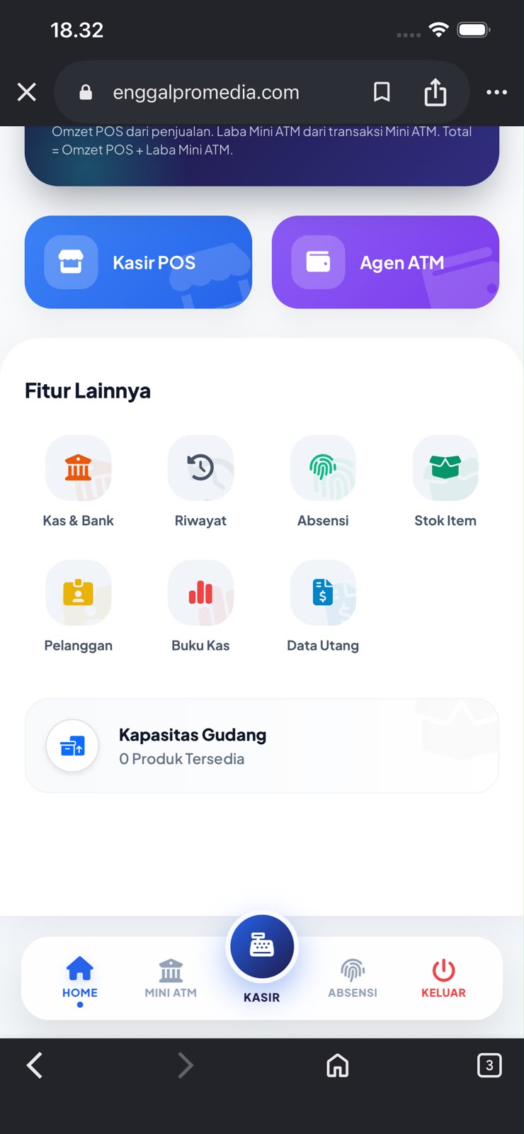 Preview mobile dashboard kasir ENGGALKAS 1