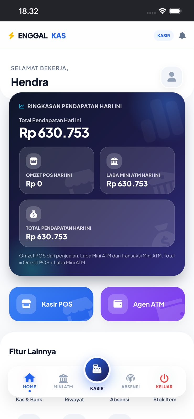 Preview mobile dashboard kasir ENGGALKAS 2